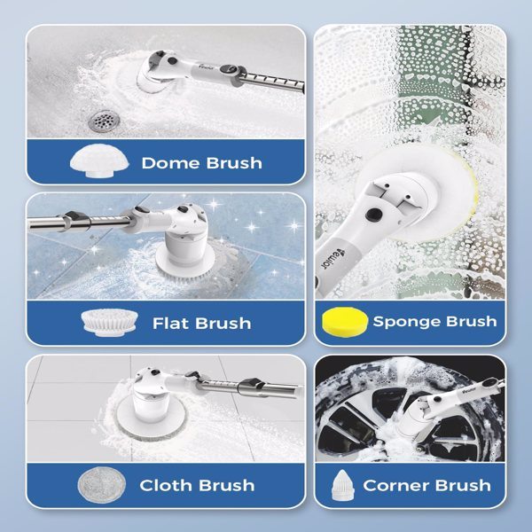 dropship VEWIOR Electric Spin Scrubber, Cordless Cleaning Brush with Display and 3 Adjustable Angle 2 Speeds 5 Replaceable Brush Heads, Power Shower Scrubber with Extension Handle for Floor Bathroom Tile Grout