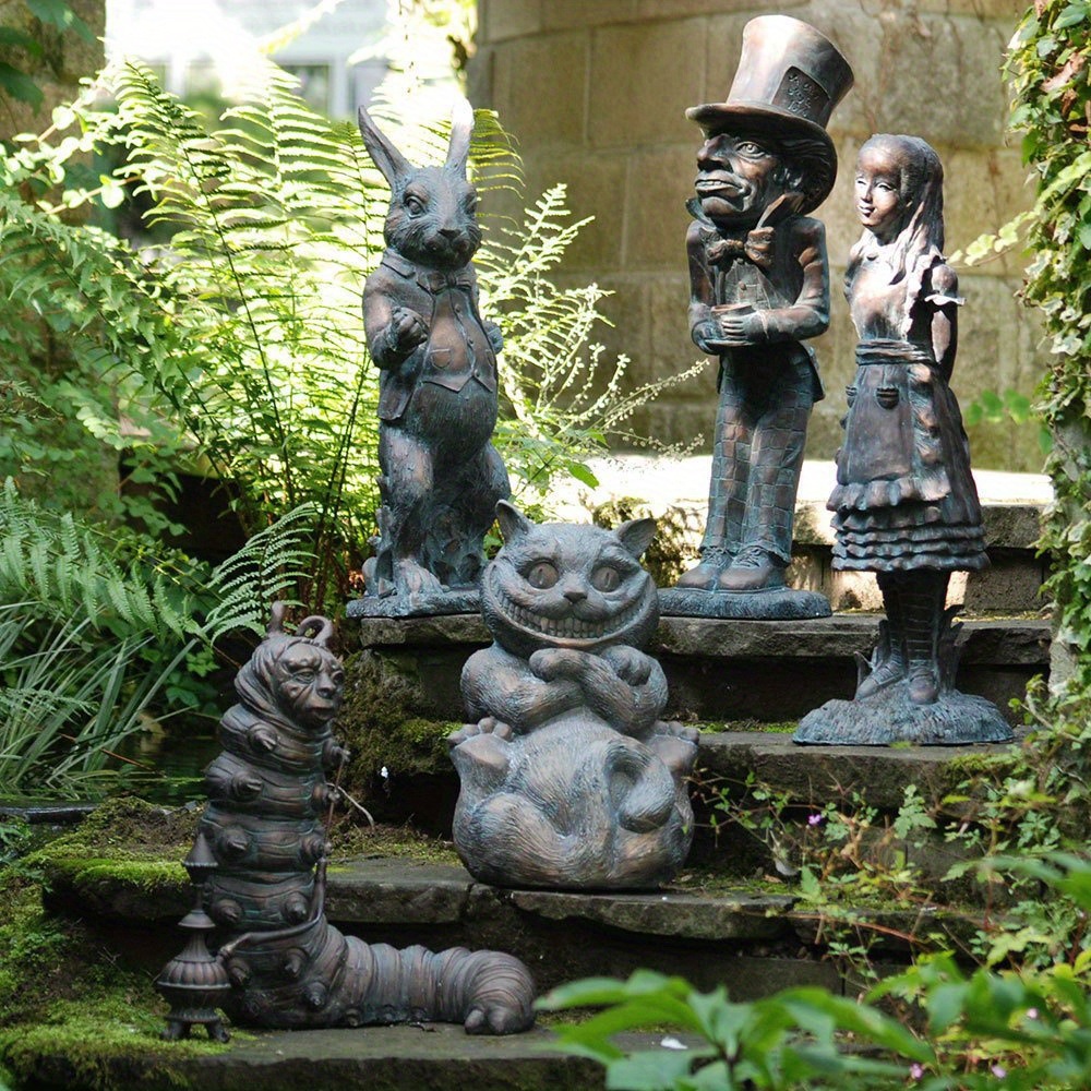dropship 1pc Wonderland Ornament Set, Hand Cast Stone Resin Statue Ornament, Alice In Wonderland, For Outdoor Garden Yard Indoor Handicrafts