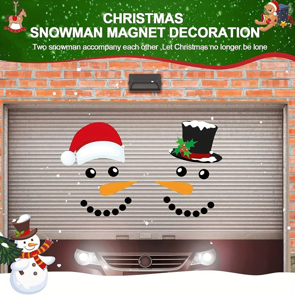 dropship 1 Set, Magnet Sticker, Merry Christmas Decorative Garage Door Decorative Snowman Magnet Sticker, Refrigerator Snowman Face Garage Sticker Set, Reflective Car Sticker, Chrismas Decor, Home Decor