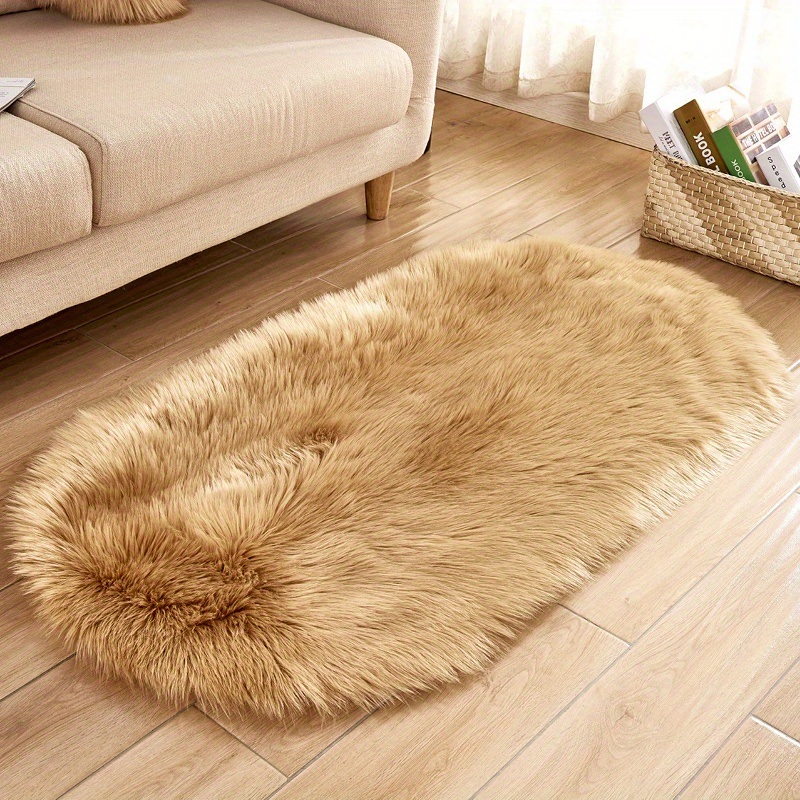 dropship 1pc Super Soft Area Rug, Plush Fluffy Faux Sheepskin Oval Floor Mat For Living Room Bedroom, Machine Washable Bedside Rugs, Shaggy Plush Carpet Faux Rug, Home Decor, Room Decor