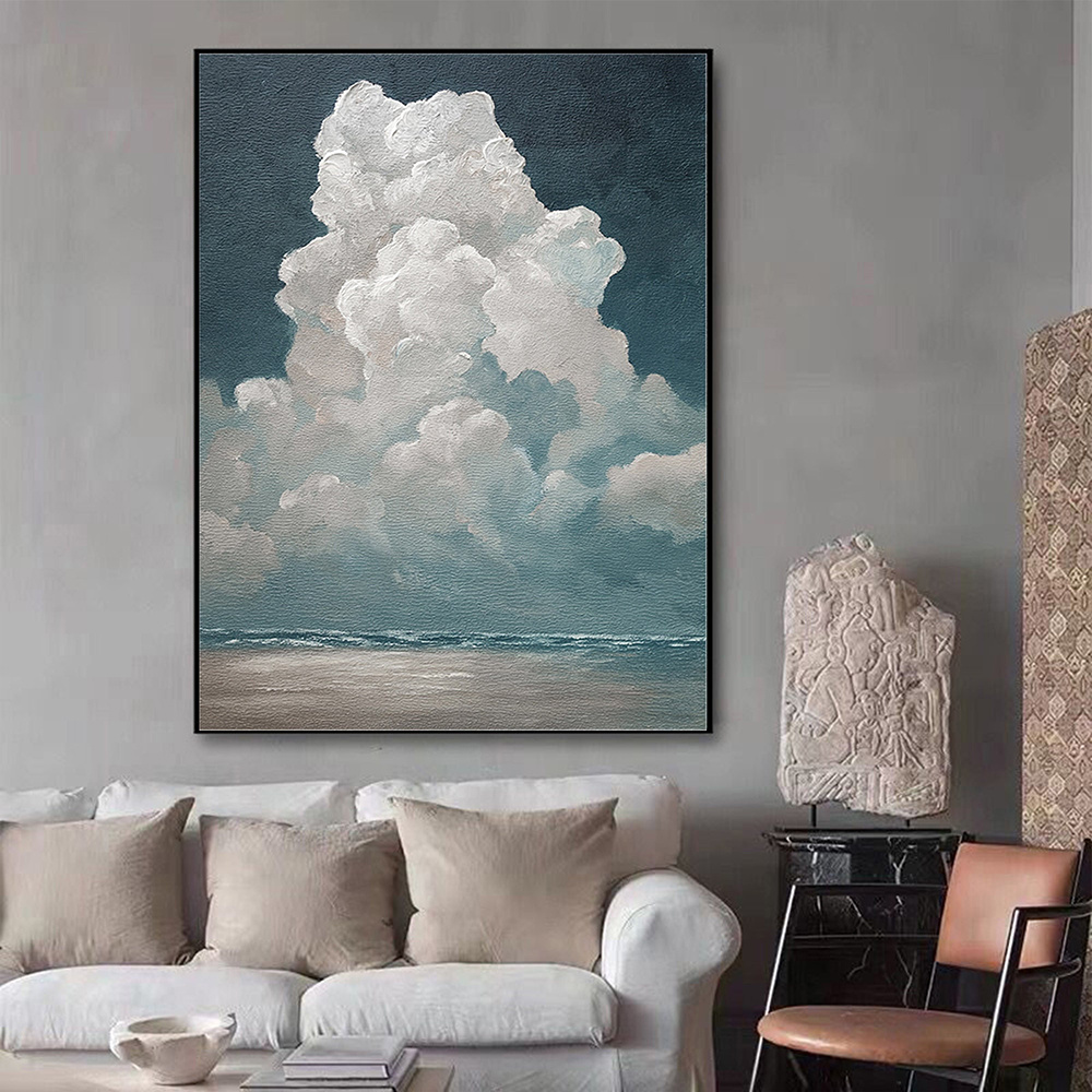 dropship Hand Painted Oil Painting White Cloud Textured Wall Art Blue Sky Painting Cloud Painting Minimalist Cloud Wall Art White Cloud Art Blue Sky Wall Art Night Sky Painting