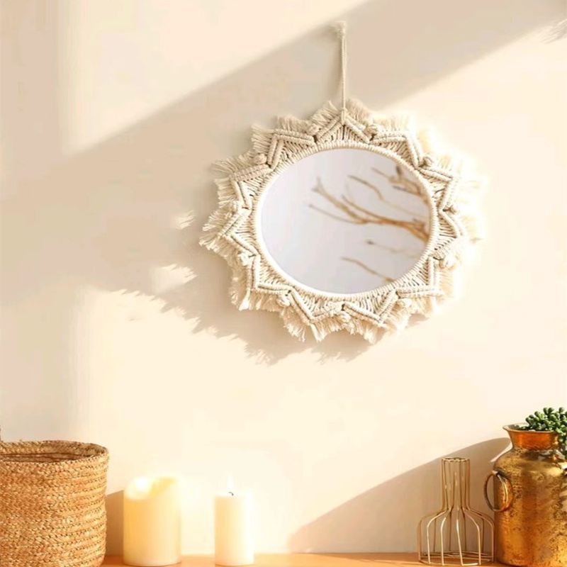 dropship 1pc, Boho Macrame Round Mirror - Woven Wall Hanging for Apartment, Home, Bedroom, Living Room Decor