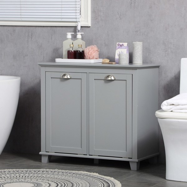 dropship Tilt-Out Laundry Sorter Cabinet, Bathroom Storage Organizer Grey-AS