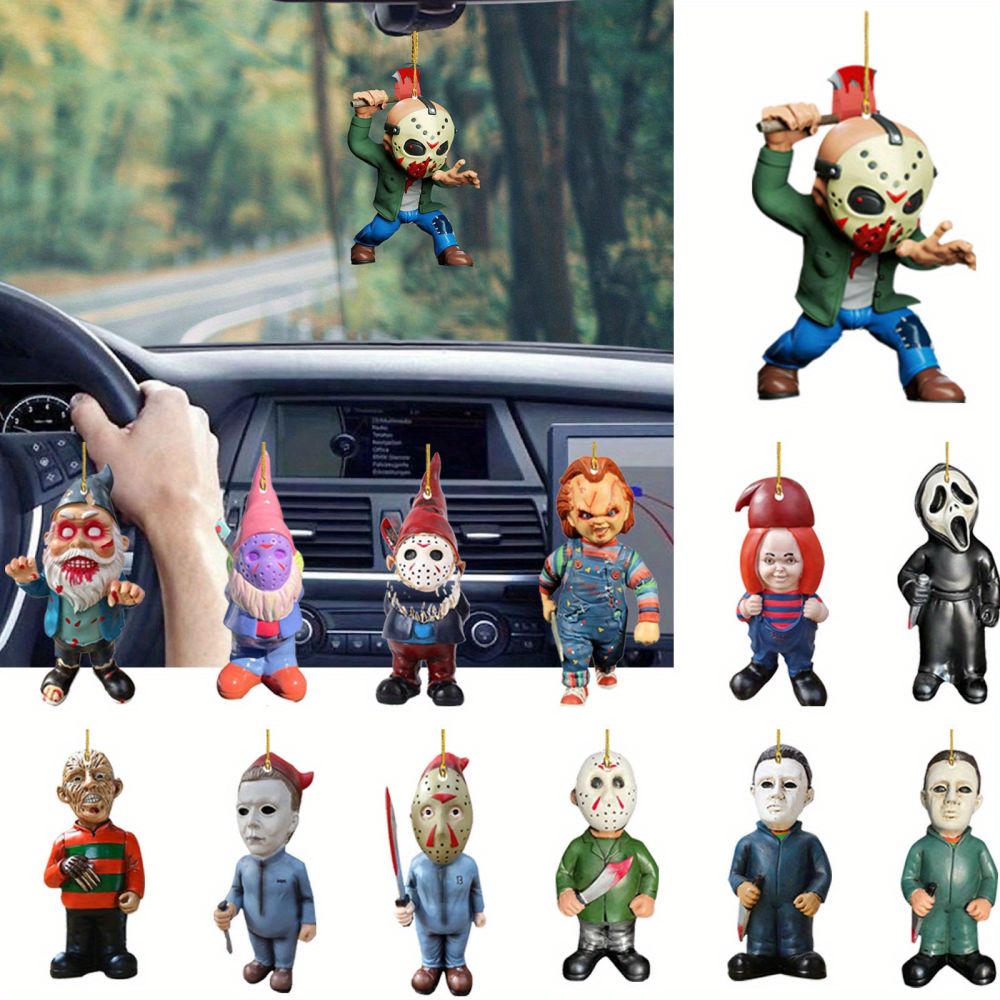 dropship 1pc Halloween Decor Horror Movie Character Sculpture Car Hanging Pendant Horror Decoration Funny Pendant Car Dwarf Pendant