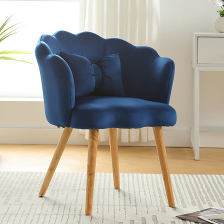 dropship Vanbow.Velvet Wooden foot casual lotus chair with waist pillow(BLUE)