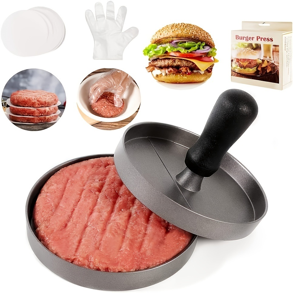 dropship 1pc Non-Stick Aluminum Burger Press - Perfect for Burgers, Patties, Meatballs, Grilling, and Kitchen Cooking - Ideal Back to School Supply