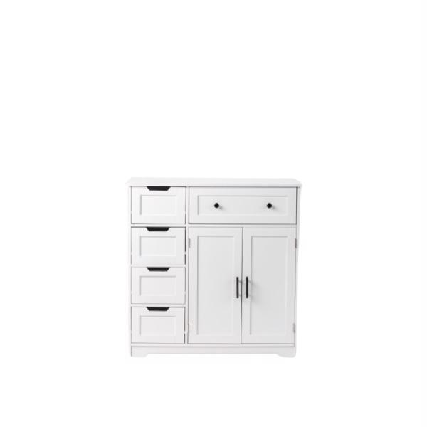 dropship [FCH] Storage Bathroom Cabinet, 2 Doors 5 Drawers Bathroom Cabinet, White