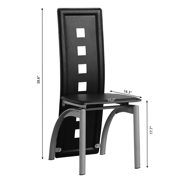 dropship 4pcs long backrest square hollow decoration PU leather dining chair round tube black cushion electroplating chair leg N201(Replace encoding13029118)