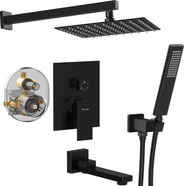 dropship Male NPT Folding Bathtub Shower Faucet, Rain Shower Head System with Bath Tub Faucet Set and Handheld for Bathroom, Matte Black 3 Function Tub Shower Rough-in Valve and Diverter