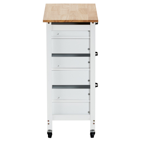 dropship 76*37*84cm Three Drawers Three Layers Black Handle Rubber Wood Log Color Table White Spray Paint Dining Car