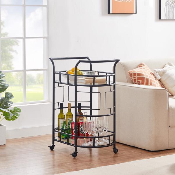 dropship Black, Iron Frame(Baking Paint), Mobile glass dining cart easy to clean