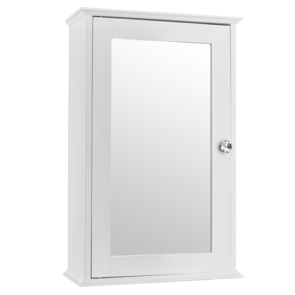 dropship Single Door Mirror Indoor Bathroom Wall Mounted Cabinet Shelf White