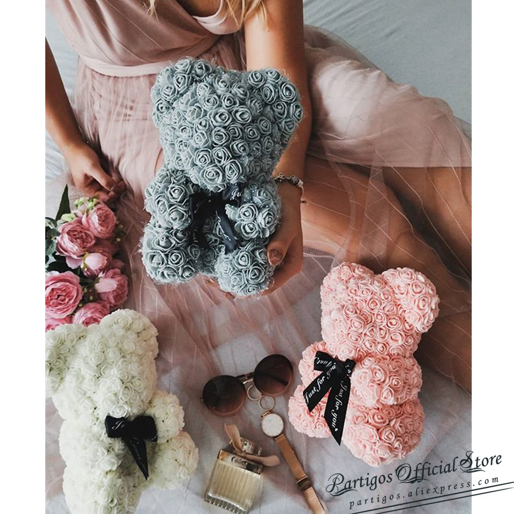 dropship DIY Valentines Day Gifts Red Rose Bear Artificial foam Roses Flower Wedding Engagement Decoration little Bear Mold bear Teddy