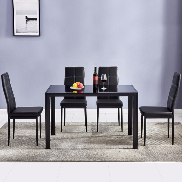 dropship Simple Assembled Tempered Glass & Iron Dinner Table Black