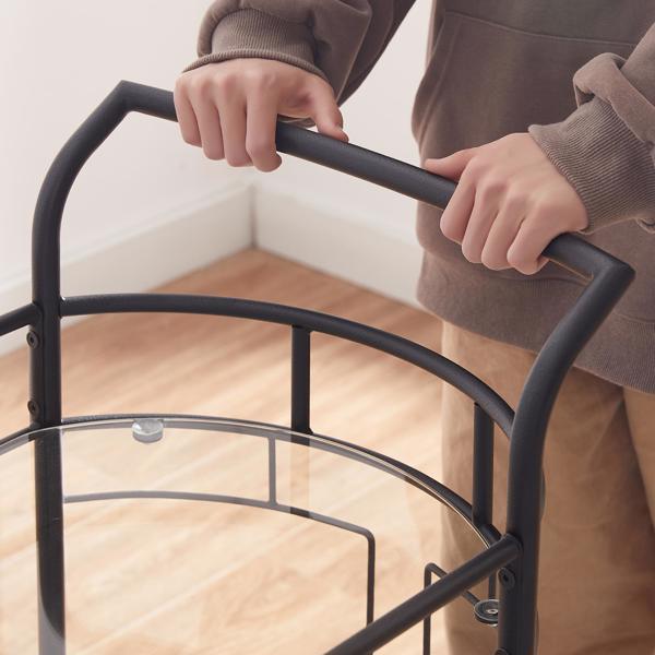 dropship Black, Iron Frame(Baking Paint), Mobile glass dining cart easy to clean