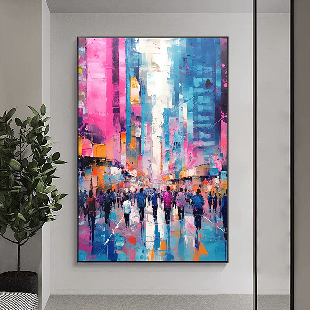 dropship Hand Painted Oil Painting Abstract Cityscape Oil Painting on Canvas Original Urban Scenery Painting Modern Building Art Living room Wall Decor Custom Wall Art