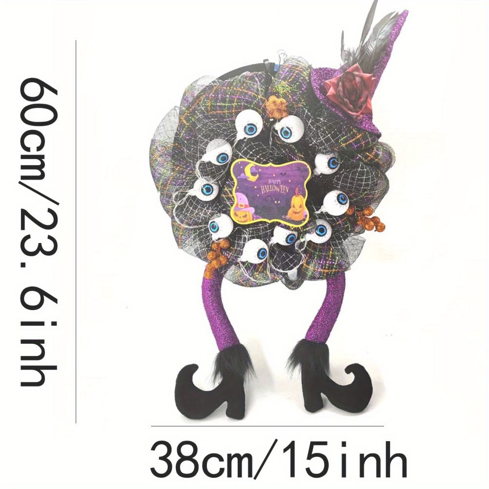 dropship 1pc Halloween Purple Wreath With Eye Beads Witch Hat & Leg Wreath Glow LED