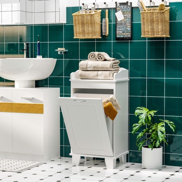dropship Free Standing Home Organizer Hamper, Bathroom Storage Cabinet, White