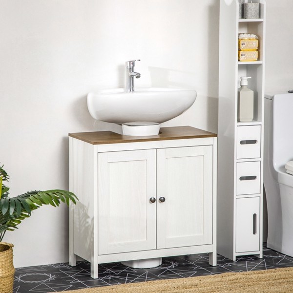 dropship Pedestal Sink Storage Cabinet, Under Sink Cabinet with Double Doors, Antique White, Walnut-AS