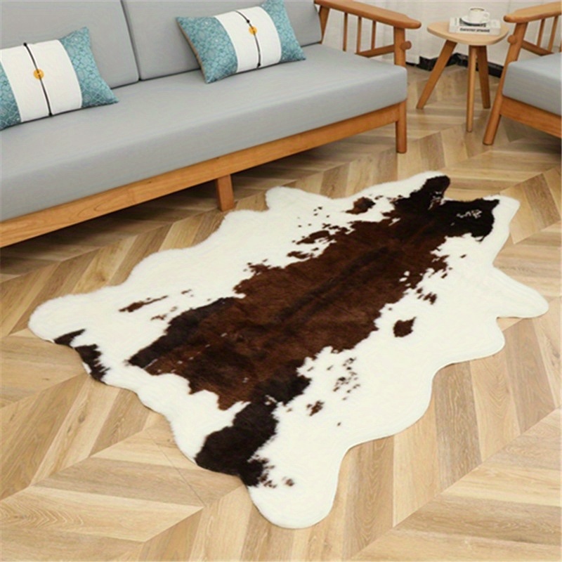 dropship 1pc Durable Faux Cowhide Rug - Washable, Low-Pile, Perfect for Bedroom and Living Room Decor - Western Style Animal Print Carpet for Home and Room Decor