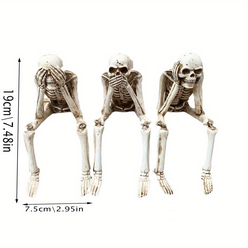 dropship 1pc Skull Statues Set, Resin Skeleton Shelf Sitters Sitting Figurines, For Home Bookshelf Table Ledge Edge Decorative, Crafts Ornaments,Halloween Don't Listen, Don't Look