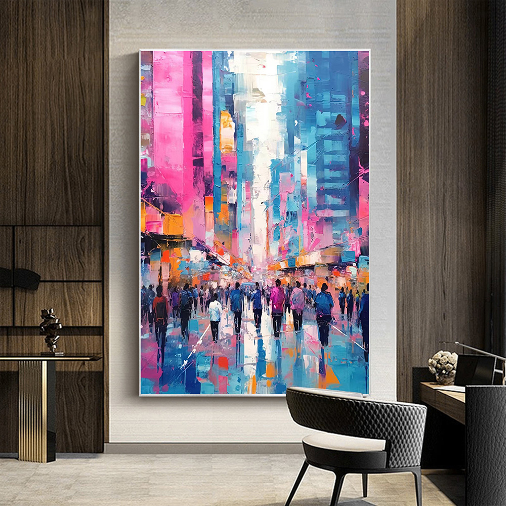 dropship Hand Painted Oil Painting Abstract Cityscape Oil Painting on Canvas Original Urban Scenery Painting Modern Building Art Living room Wall Decor Custom Wall Art