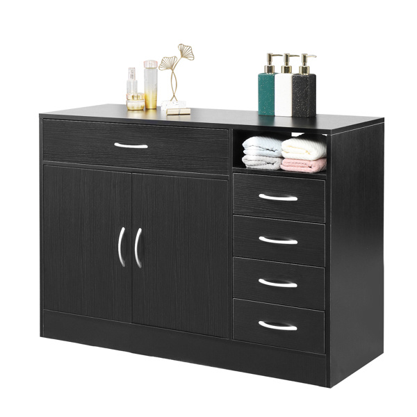 dropship FCH MDF With Triamine Double Doors And Five Drawers Bathroom Cabinet Black