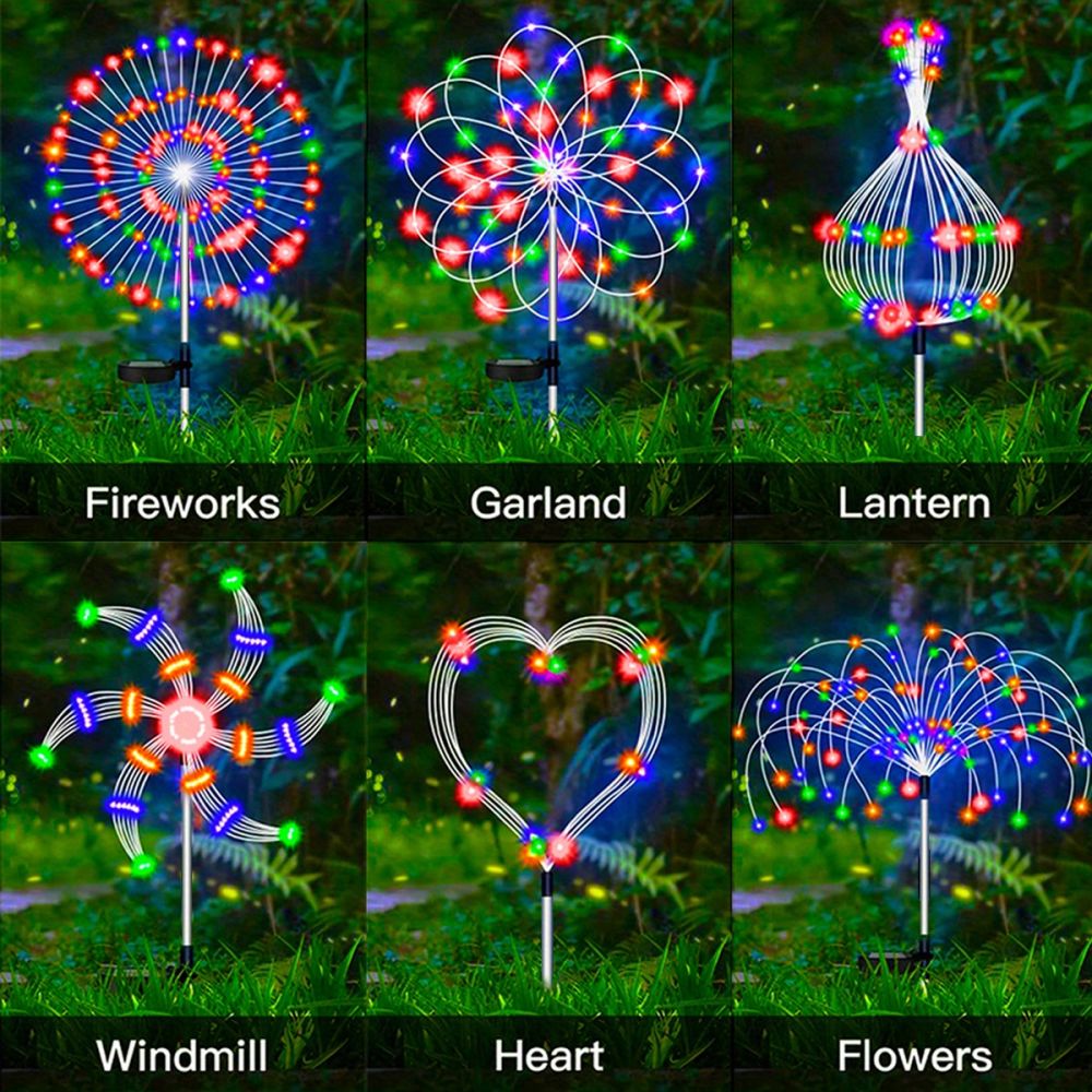 dropship 1 Pack Solar Firework Light Outdoor, IP65 Waterproof Solar Garden Flower Lights With 8 Lighting Modes, Decorative Fairy Lights With Stake, Halloween Decorations