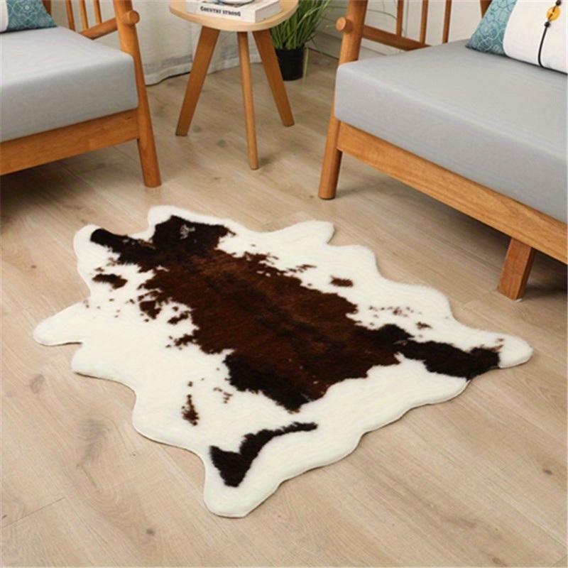 dropship 1pc Durable Faux Cowhide Rug - Washable, Low-Pile, Perfect for Bedroom and Living Room Decor - Western Style Animal Print Carpet for Home and Room Decor
