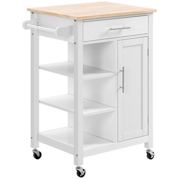 dropship Compact Kitchen Island Cart on Wheels, Rolling Utility Trolley Cart White-AS