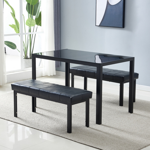 dropship Simple Assembled Tempered Glass & Iron Dinner Table Black