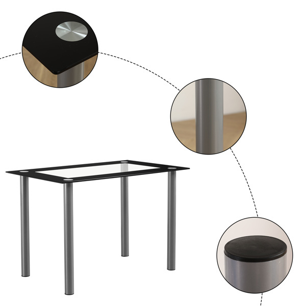 dropship 5 Pieces Dining Table Set for 4, Kitchen Room Tempered Glass Dining Table, 4 Chairs, Black, Table legs are silvery