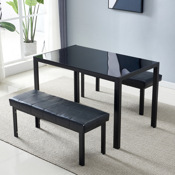 dropship Simple Assembled Tempered Glass & Iron Dinner Table Black