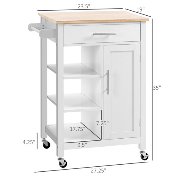 dropship Compact Kitchen Island Cart on Wheels, Rolling Utility Trolley Cart White-AS