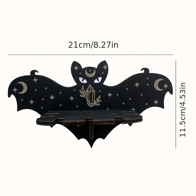 dropship 1pc Rustic Wooden Bat Crystal Floating Shelf - Wall Hanging Decorative Shelf Rack for Home, Living Room, Bedroom - Perfect for Halloween, Thanksgiving, Christmas, and New Year Gifts