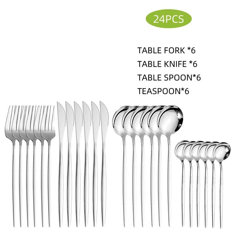 dropship 24pcs Dining Room Dinnerware Set Stainless Steel Cutlery Set