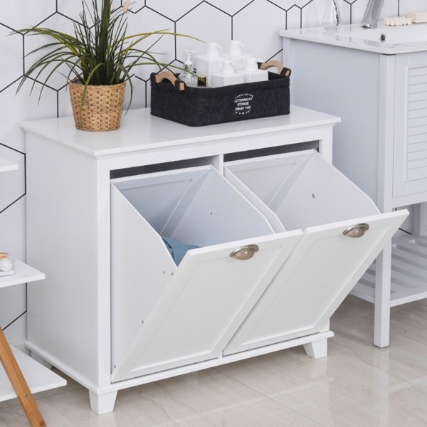 dropship Tilt-Out Laundry Sorter Cabinet, Bathroom Storage Organizer white-AS