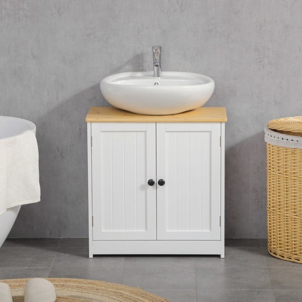 dropship Pedestal Sink Storage Cabinet, Under Sink Cabinet with Double Doors, Crystal White, Dark Walnut-AS