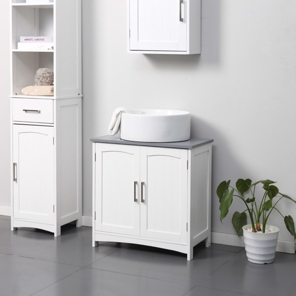dropship Pedestal Sink Storage Cabinet, Under Sink Cabinet with Double Doors, White-AS