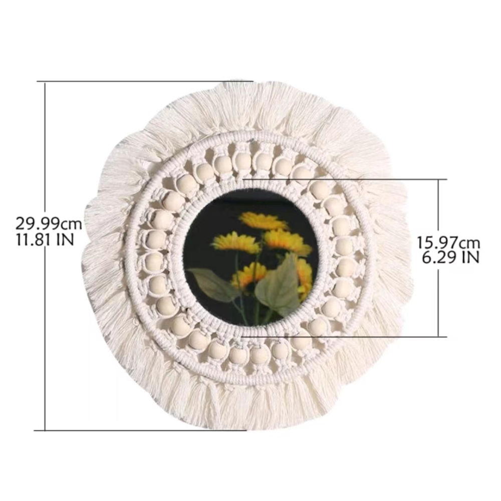 dropship 1pc, Boho Macrame Round Mirror - Decorative Wall Hanging for Apartment, Home, Bedroom, and Living Room