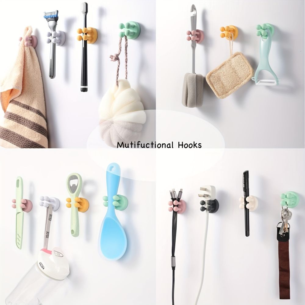 dropship 6pcs Adhesive Silicone Toothbrush Holder - Single Hook for Bathroom, Living Room, and Office - Convenient Utility Plug Holder