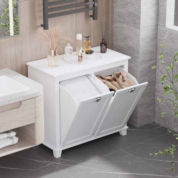 dropship Tilt-Out Laundry Sorter Cabinet, Bathroom Storage Organizer white-AS
