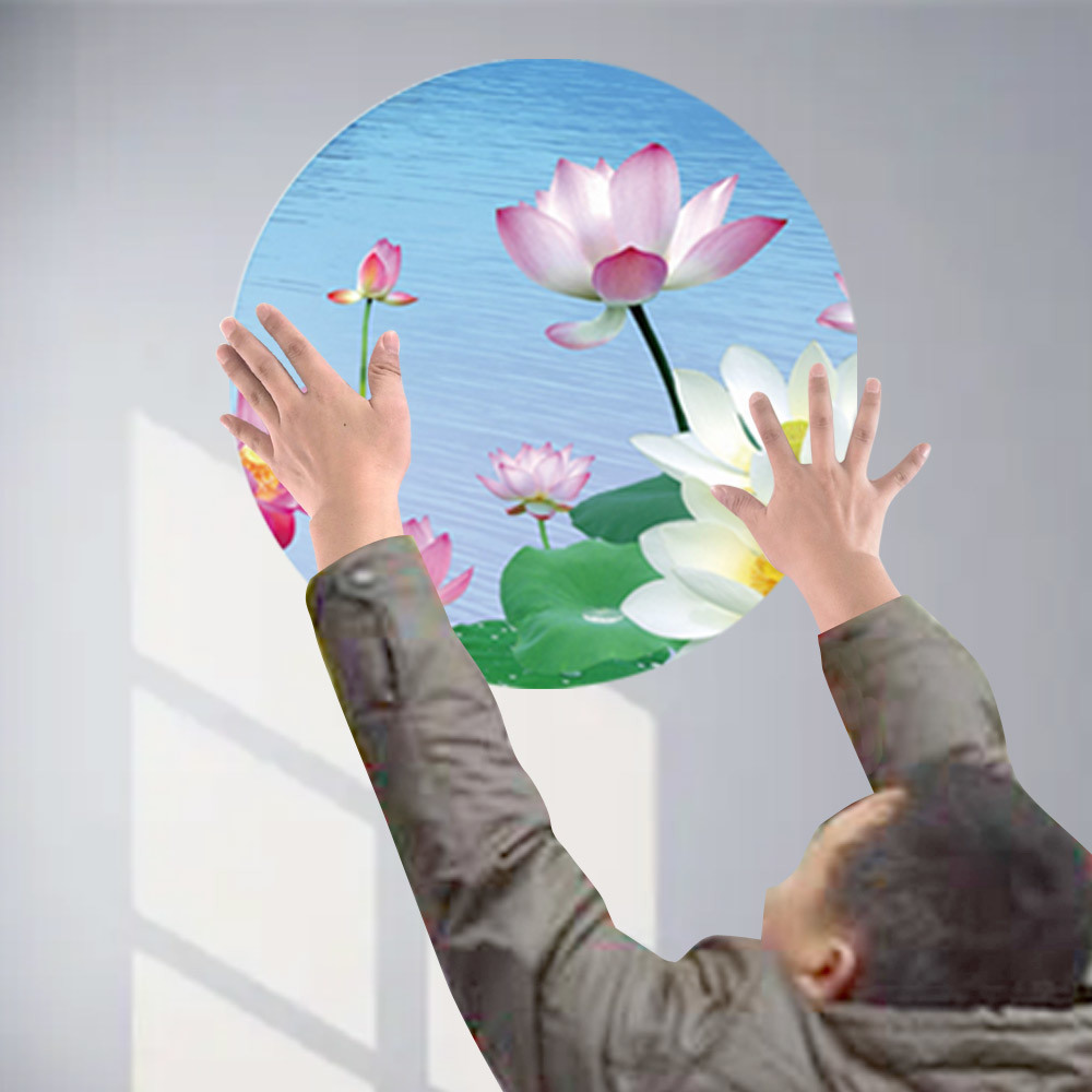dropship 3pcs Landscape Paintings Sticky Posters Round Wall Stickers Beautiful Decorative Paintings Room Design 40cm or 16"/50cm or 20"/58cm or 23" Water/Sun Proof
