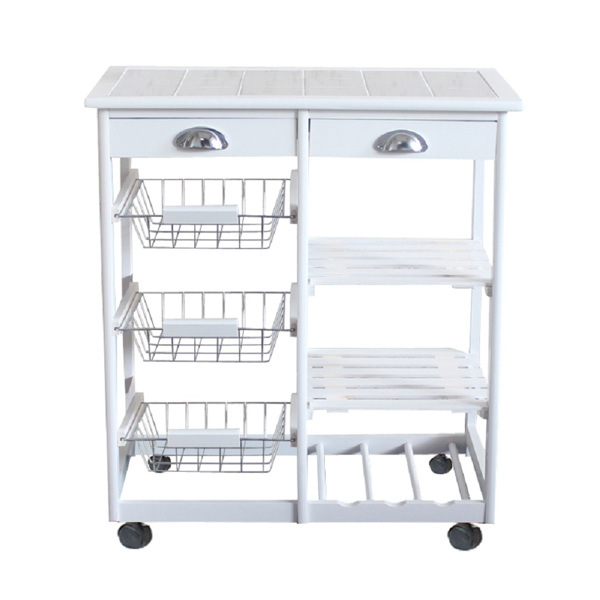dropship Kitchen & Dining Room Cart 2-Drawer 3-Basket 3-Shelf Storage Rack with Rolling Wheels White(Replacement code: 85659263)