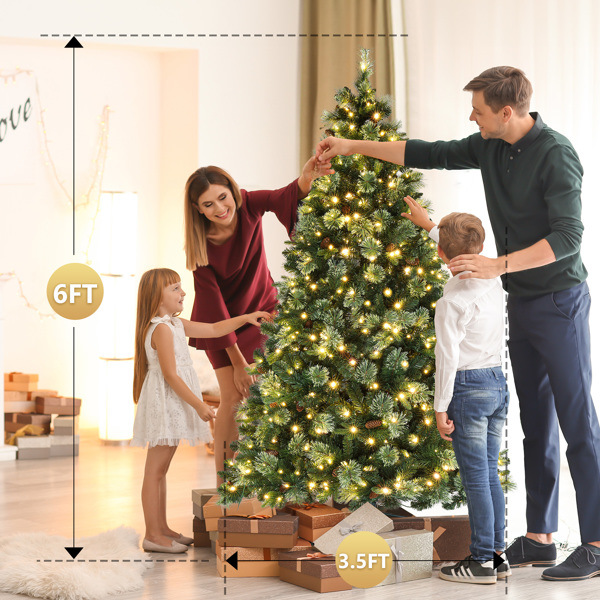 dropship 6ft Automatic Tree Structure PE PVC Material 500 Lights Warm Color 9 Modes With Remote Control 900 Branches With Pine Needles Christmas Tree Green