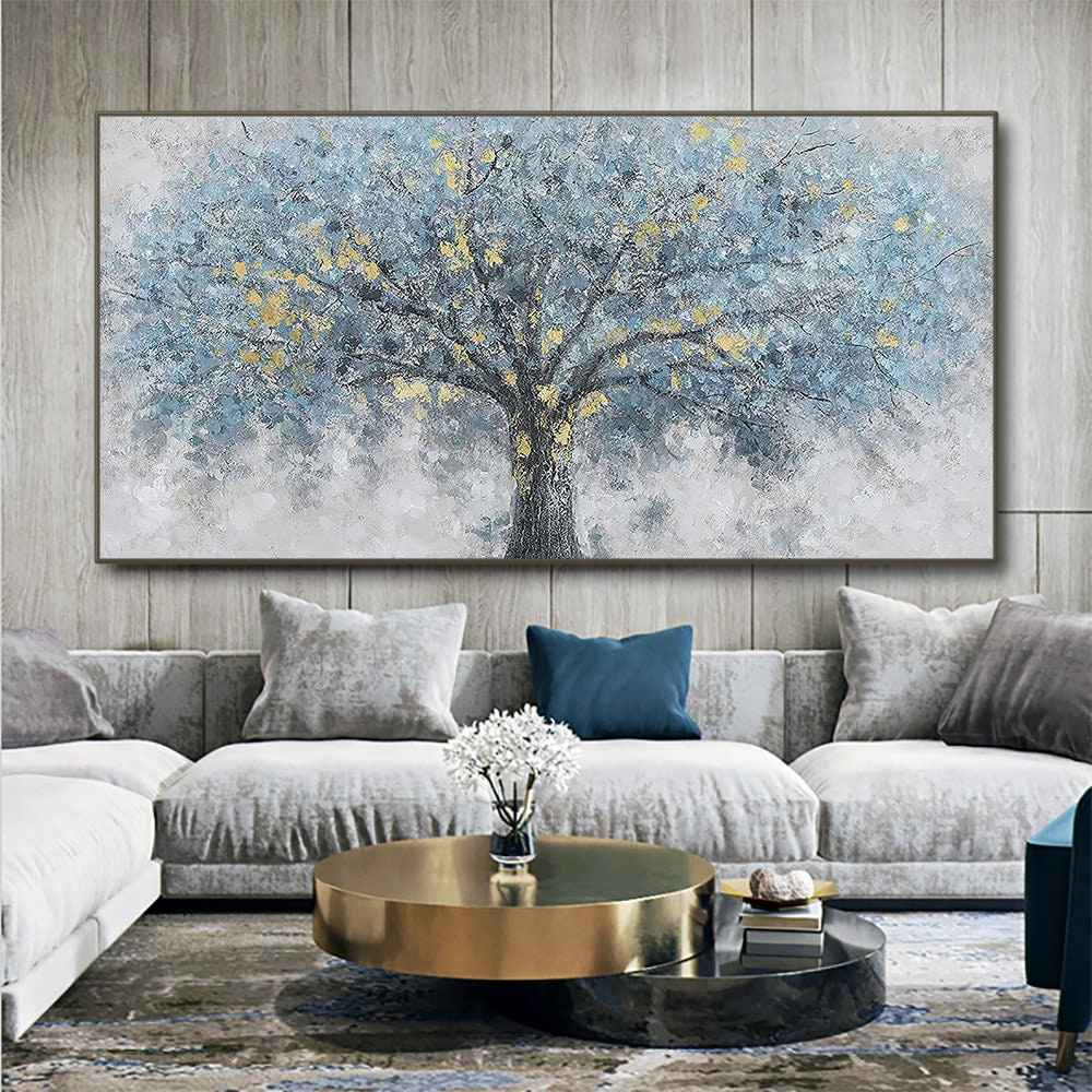 dropship Hand Painted Oil Painting Oil Painting on Canvas Tree Blue Abstract Trees Landscape Modern Oil Painting Original Hand Painted Painting Modern Art