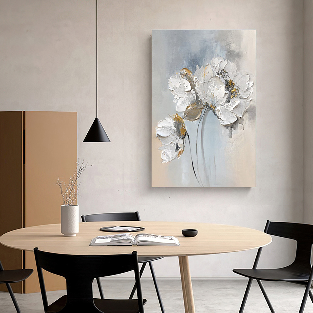 dropship Handmade Oil Painting Fancy Wall Art Personalized Gifts Abstract White Floral Painting On canvas Large Flower Oil Painting Minimalist Modern Living Room Painting
