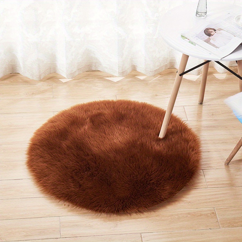 dropship 1pc Fluffy Imitation Wool Round Area Rug, Suede Fleece Bottom Long Imitation Wool Rug, Acrylic 80% Polyester 20%, 2.36inch Long Wool, Living Room Bedroom Rug, Entryway Rug, Plush Rug, Simple Carpet