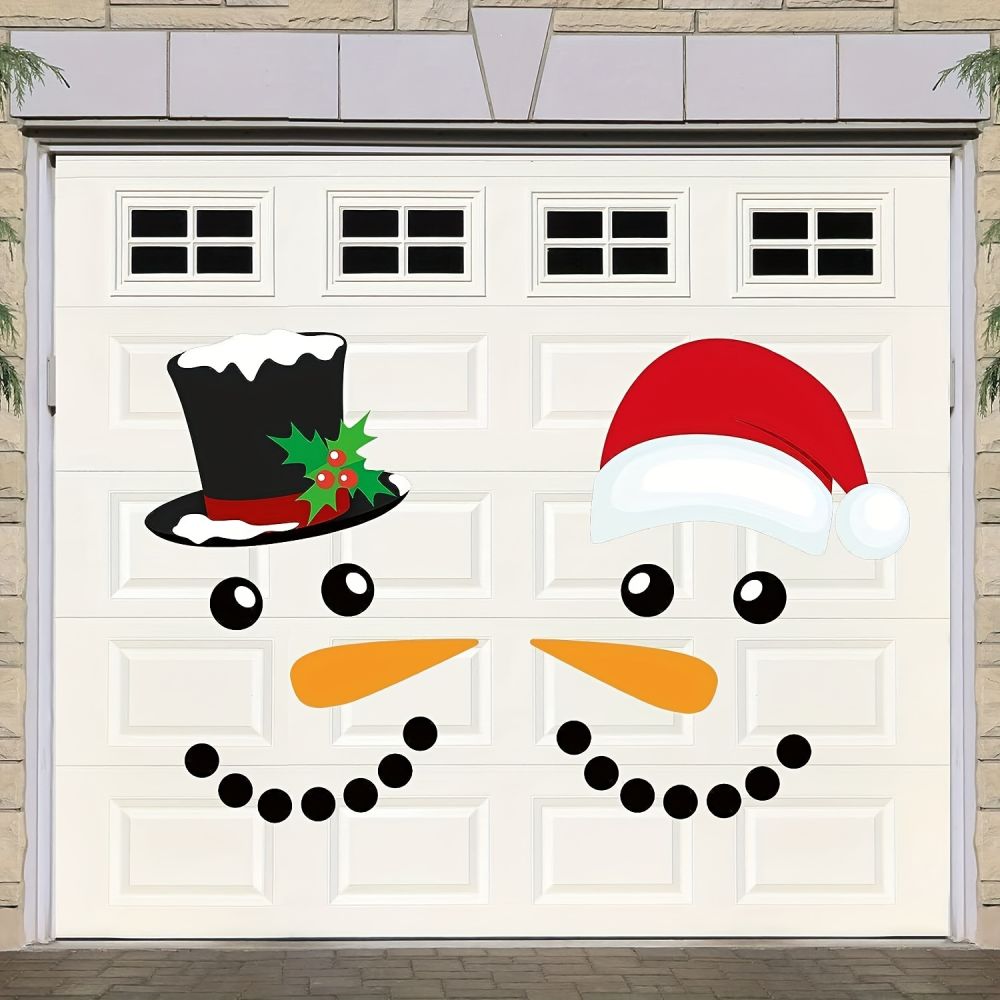 dropship 1 Set, Magnet Sticker, Merry Christmas Decorative Garage Door Decorative Snowman Magnet Sticker, Refrigerator Snowman Face Garage Sticker Set, Reflective Car Sticker, Chrismas Decor, Home Decor