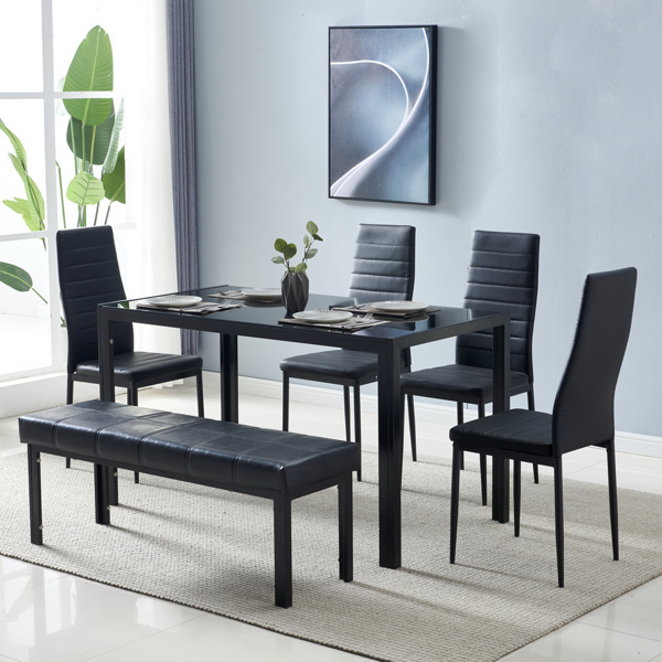 dropship Simple Assembled Tempered Glass & Iron Dinner Table Black(Replacement code: 21491449)